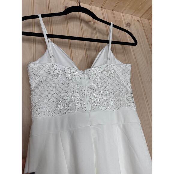 NWT Lulus Memorable Occasion White Beaded Sequin Wide-Leg Jumpsuit Glam Bling S - Picture 9 of 10